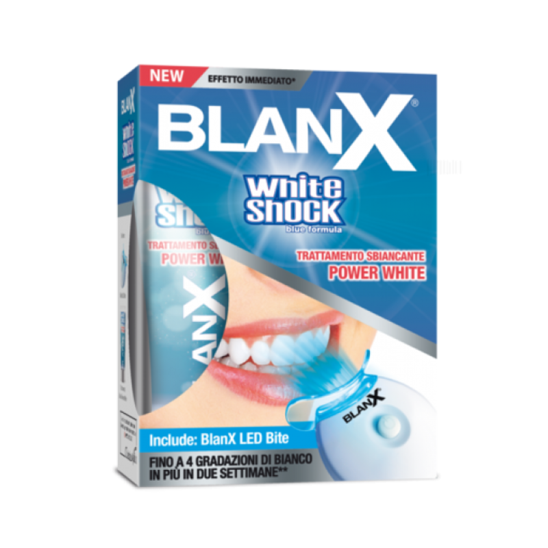 Trattamento sbiancante Blanx White Shock Kit tubo 30 ml con mascherina led